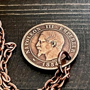 Collar Imperio Francés / Colgante de 10 y 5 céntimos con águila / Joyería francesa vintage, regalo para él y ella / Amuleto de colección de la época de Napoleón III