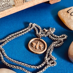 Wax seal antique bronze bee pendant - creativity, wealth, teamwork, fruitfulness - jewelry from an antique wax seal - charm fascinations 134