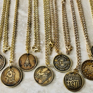 Gamer Tokens Coin Necklace Pendant Good Luck Vintage On Line Video Arcade Custom Made Charm Jewelry World Coin Collector