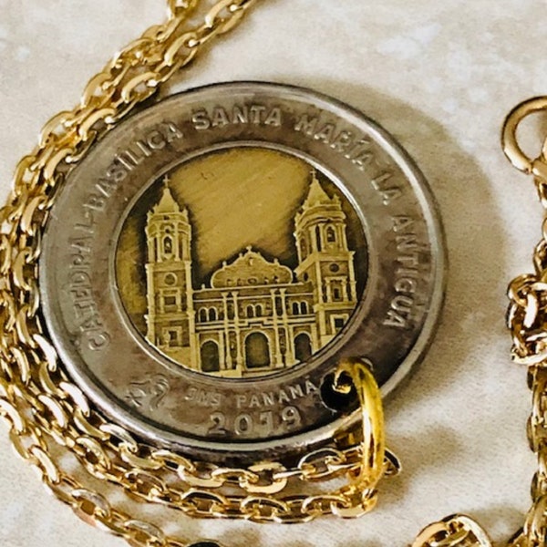 Panama Coin Necklace Santa Maria Basilica Panamanian Personal Vintage Handmade Jewelry Gift Friend Charm For Him Her World Coin Collector