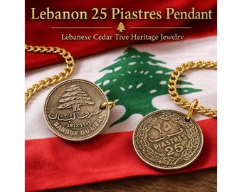Lebanon 25 Piastres Coin Pendant Necklace, Cedar Tree Heritage Jewelry
