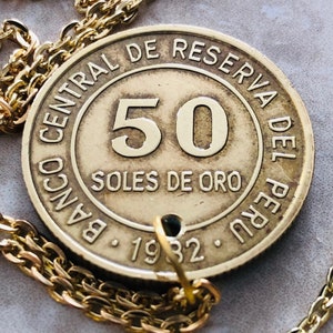 Peru Coin Pendant Necklace Peruvian 50 Sol De Oro Personal Necklace Old Handmade Jewelry Gift Friend Charm For Him Her World Coin Collector