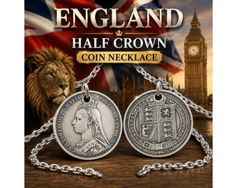 Queen Victoria Half Crown Coin Charm Pendant Necklace, Sterling Silver British Jewelry, Victorian UK Heritage Gift
