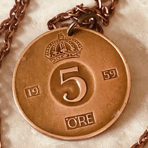 Sweden Coin Necklace Swedish 5 Ore Crown Pendant Personal Old Vintage Handmade Jewelry Gift Friend Charm For Him Her World Coin Collector