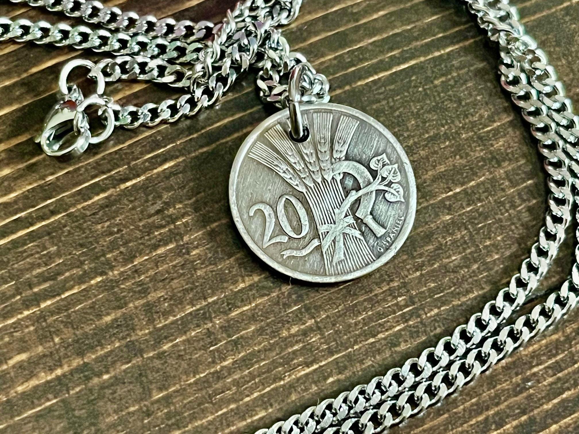 Czechoslovakia 20 Haleru Coin Charm, Czech Lion Pendant Necklace