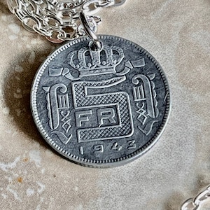 Belgium Coin Necklace Belgian 5 Franc Pendant Handmade Custom Coin For Gift For Friend Coin Gift For Him, Coin Collector, World Coins