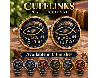Peace in Christ Cufflinks, Christian Fish Cuff Links, Ichthys Cross, Religious Gift for Him, Christian Wedding Groom Gift