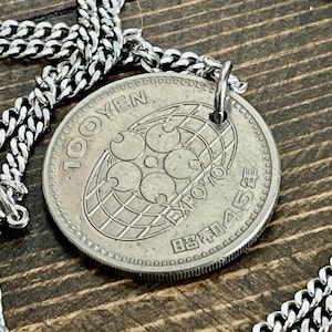 Collar con moneda japonesa de 100 yenes - Shōwa Osaka 1970 (45) Colgante de la exposición Collar personal japonés Joyas hechas a mano Amuleto para él y para ella Feng Shui