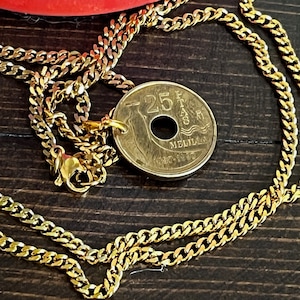 Spain Coin Necklace Spanish 25 PTAS Pendant 1997 Vintage Coins Jewelry Vintage Pendant Gift Friend Charm For Him Her World Coin Collector