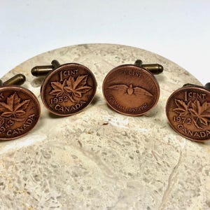 Canada Penny Coin Cuff Links – Canadian Cent Cufflinks – Handmade Coin Jewelry – Unique Gift for Him or Her – Vintage Collectible Charm
