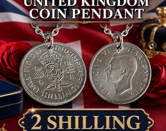 Handmade UK 2 Shilling Coin Pendant Necklace, British Heritage Jewelry Gift
