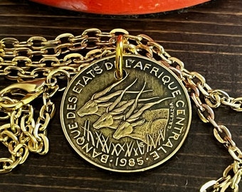 Africa Cameroon Coin Necklace Cameroun Pendant 10 Francs Necklace Old Handmade Jewelry Gift Friend Charm For Him Her World Coin Collector