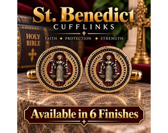 St. Benedict Cufflinks, Saint Benedict Medal Cuff Links, Christian Gift for Him, Faith Protection Jewelry