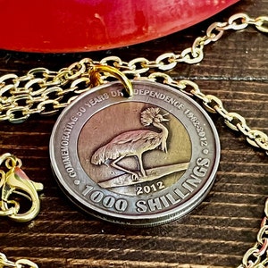 Uganda Africa Coin Necklace 1000 Shillings Pendant Personal Old Vintage Handmade Jewelry Gift Friend Charm For Him Her World Coin Collector