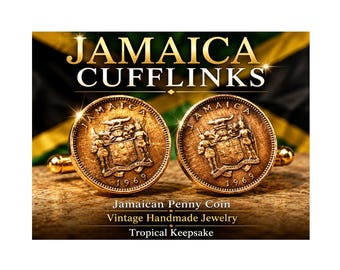 Jamaica Penny Coin Cufflinks Jamaican Charm Vintage Handmade Jewelry Gift for Him Her Collector Island Keepsake