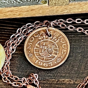 Portugal Coin Pendant Mozambique 1 Escudo Personal Necklace Old Vintage Handmade Jewelry Gift Friend Charm For Him Her World Coin Collector