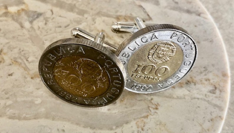 Portugal Coin Cuff Links Portuguese 100 Escudos Personal Cufflinks Handmade Jewelry Gift Friend Charm For Him Her World Coin Collector image 1