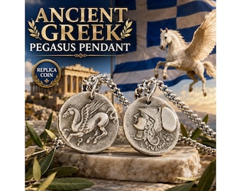 Ancient Greek Pegasus Replica Coin Charm Pendant Necklace, Athena Corinth Jewelry, Winged Horse Mythology Gift