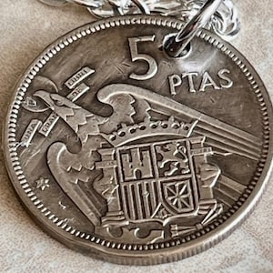 Spain Coin Pendant Spanish 5 Pesetas 1957 Necklace Handmade Jewelry Gift For Friend Coin Charm Gift For Him, Her, World Coins Collector