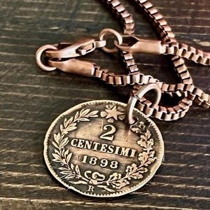 Italy Coin Pendant Italian 2 Centesimi Personal Necklace Old Vintage Handmade Jewelry Gift Friend Charm For Him Her World Coin Collector