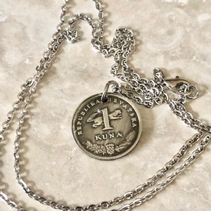 Croatia Coin Necklace 1 Kuna Croatian Pendant Personal Old Vintage Handmade Jewelry Gift Friend Charm For Him Her World Coin Collector