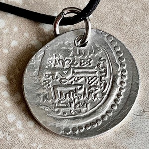 Ancient Silver Pendant Necklace Middle East, Jalayirid Sultanate Pure Silver 1356-1374 AD Silver Coin of Shaykh Uways 100 percent Authentic