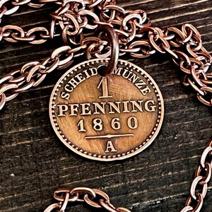 Prussia 1 Pfenning Coin Germany German Coin Necklace Custom Made Charm Gift For Friend Coin Charm Gift For Him, Coin Collector, World Coins
