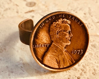 Anello con moneta da un centesimo americana, USA, Stati Uniti, regolabile, monete vintage e rare, realizzate su misura - Appassionato di monete - Scegli il tuo anno