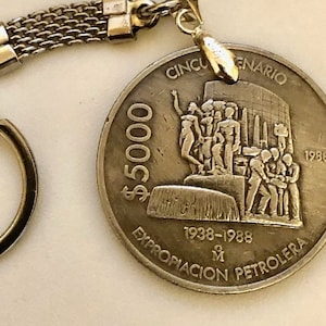 Mexico Coin Keychain Mexican 5000 Pesos Rare Find Personal Necklace Old Handmade Jewelry Gift Friend Charm For Him Her World Coin Collector