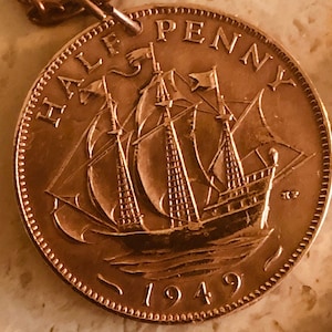 British Coin Pendant Half Penny UK England Necklace Custom Made Charm Gift For Friend Charm Gift For Him, Her, Coin Collector, World Coins