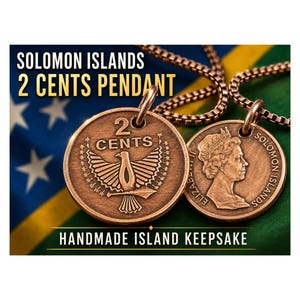 Solomon Islands 2 Cents Bird Pendant | Handmade Coin Necklace Charm (Vintage Finish)