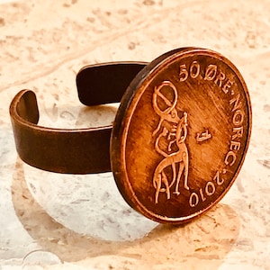 Norway Coin Ring Norwegian 50 Ore Adjustable Custom Vintage and Rare Coins Coin Enthusiast - Fashion Accessory Handmade