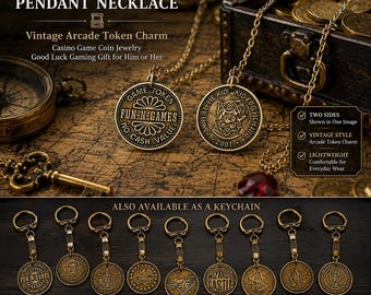 Gamer Token Pendant Necklace, Vintage Arcade Token Charm, Casino