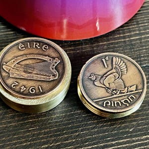 Ireland Coin Pillbox Irish Eire Harp Lucky Penny Antique Stash Snuff Box Tobacco Box Keepsake Handmade Men’s Gift Jewelry Groomsman