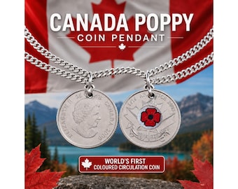 Collana con ciondolo a forma di papavero canadese, gioiello con moneta da 25 centesimi del Remembrance Day del 2004, regalo per veterani canadesi