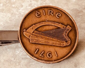 Irland Münze Krawattenklammer Irischer Pence Erie Harfe Nach Maß Charme Geschenk für Freund Münze Charme Geschenk für ihn, Münzsammler, Münzen der Welt