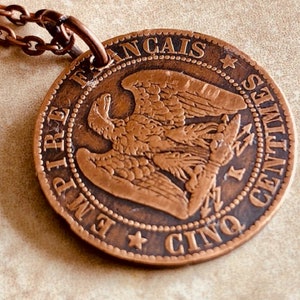 Collar con moneda de Francia, colgante francés de 1855, 10 céntimos, libertad, igualdad, fraternidad, joyas, regalo, amuleto para él, para ella, coleccionista de monedas del mundo