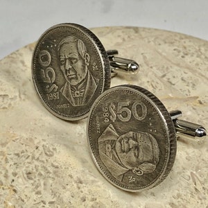 Mexico Coin Cuff Links Mexican 50 Dollar Custom Coins Personal Cufflinks Handmade Jewelry Gift Friend Charm For Him Her World Coin Collector