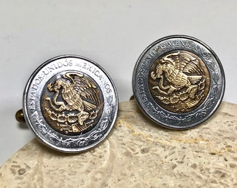 Mexico Coin Cuff Links Mexican One Peso Personal Cufflinks Old Vintage Handmade Jewelry Gift Friend Charm For Him Her World Coin Collector