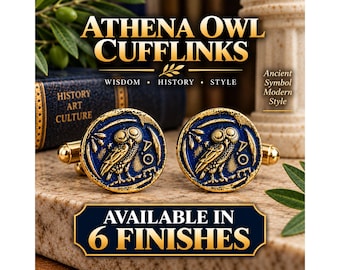 Athena Owl Cufflinks, Ancient Greek Owl Cuff Links, Wisdom Symbol Gift for Him, Greek Jewelry