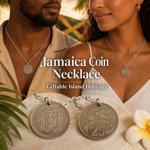 Jamaica 25 Cents Coin Charm Pendant Necklace, Doctor Bird Jamaican Heritage Jewelry, Caribbean Gift Caribbean Keepsake bild 3