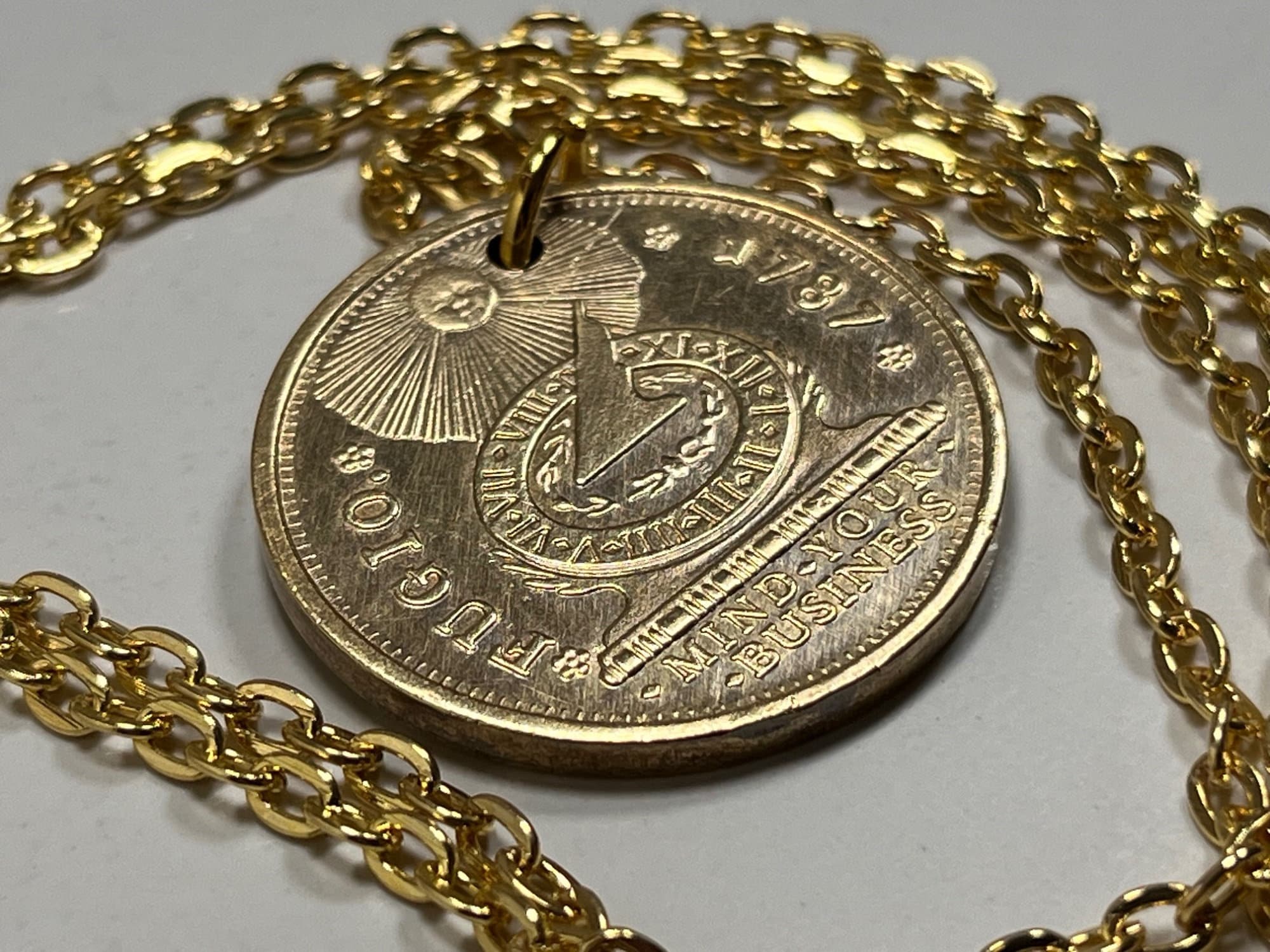Fugio Cent Necklace – “mind Your Business” Coin Pendant – US Token 
