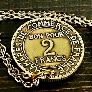 France Coin Necklace Bon Pour 2 Franc Pendant Chambers De Commerce Personal Handmade Jewelry Gift Friend Charm Him Her World Coin Collector