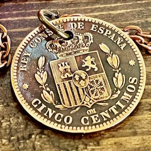 Spanish 1879 Spain 5 Centimos Cinco Coin Pendant Personal Necklace Handmade Jewelry Gift Friend Charm For Him Her World Coin Collector