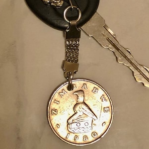Zimbabwe Coin Keychain 1980 One Dollar  Pendant Handmade Custom Charm Gift For Friend Coin Charm Gift For Him, Coin Collector World Coins