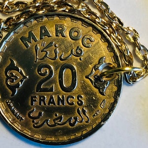 Morocco Coin 20 Francs Moroccan Pendant Necklace Personal Vintage  Handmade Jewelry Gift Friend Charm For Him Her World Coin Collector