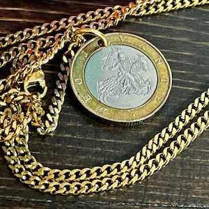 Monaco Coin Pendant Necklace 10 Francs, Knight on Horse Personal Vintage Handmade Jewelry Gift Friend Him Her World Coin Collector
