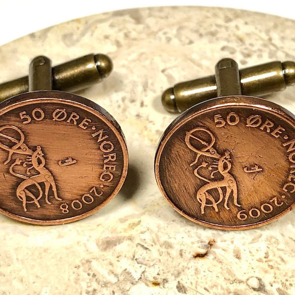 Norway Coin Cuff Links Norwegian 50 Ore Personal Cufflinks Old Vintage Handmade Jewelry Gift Friend Charm For Him Her World Coin Collector