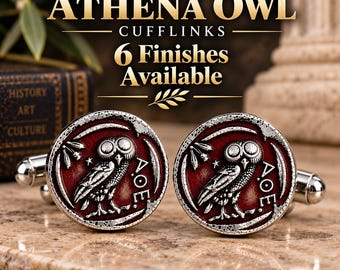 Athena Owl Cufflinks, Ancient Greek Owl Cuff Links, Wisdom Symbol Gift for Him, Greek Jewelry