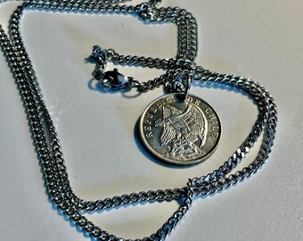 Collana con moneta del Cile - Ciondolo da 50 centavos / Gioielli cileni vintage / Regalo fatto a mano per lui o per lei / Ciondolo con moneta del Sud America